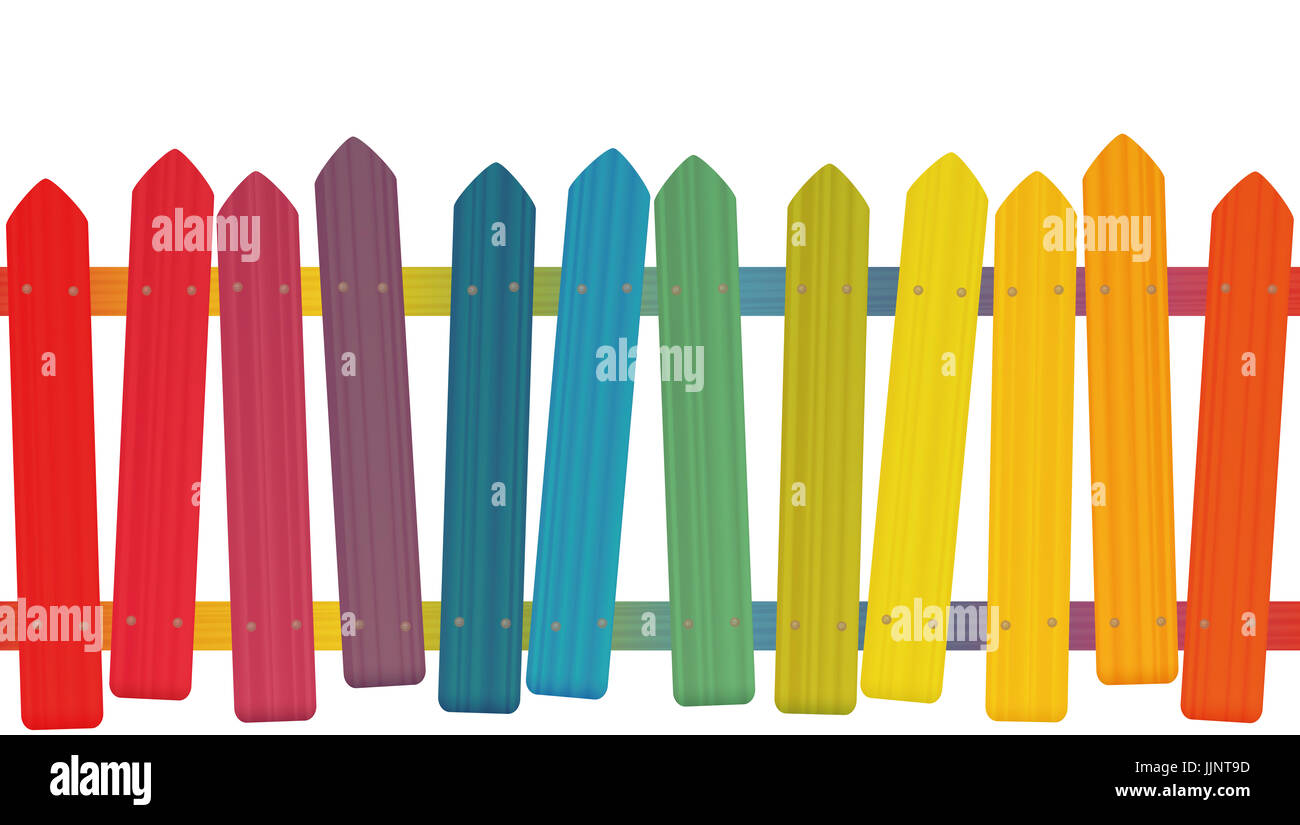 Storta, instabile il recinto - colorata divertente askew picchetti di legno di texture, seamless allungabile. Foto Stock