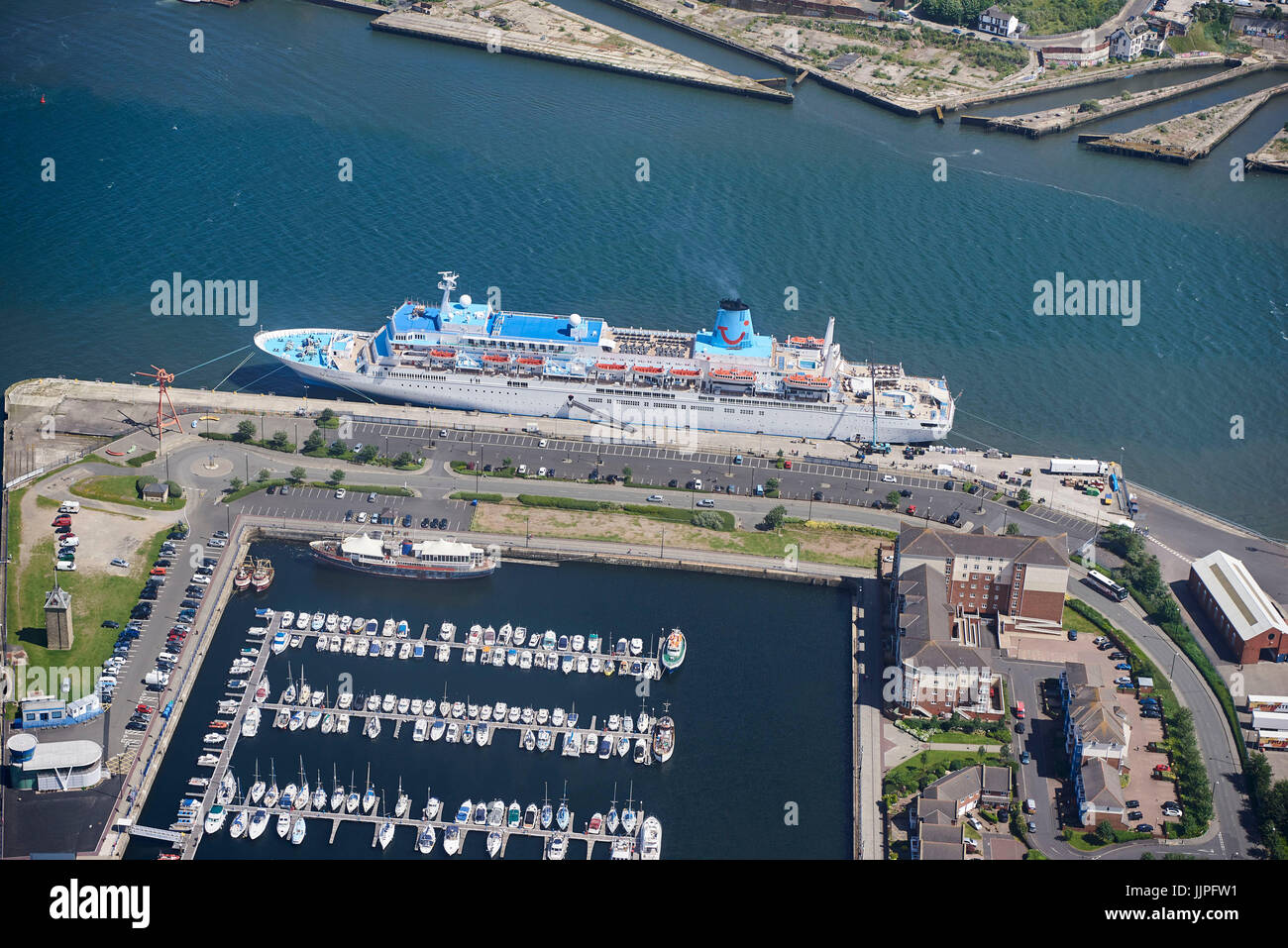 Royal Quays Ferry Terminal, North Shields, Newcastle Upon Tyne, nel nord est dell'Inghilterra, Regno Unito Foto Stock