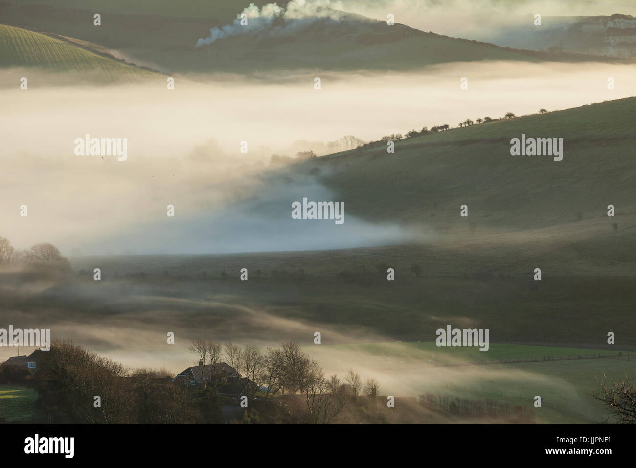Inverno sunrise a Steyning Bowl nel West Sussex. Foto Stock