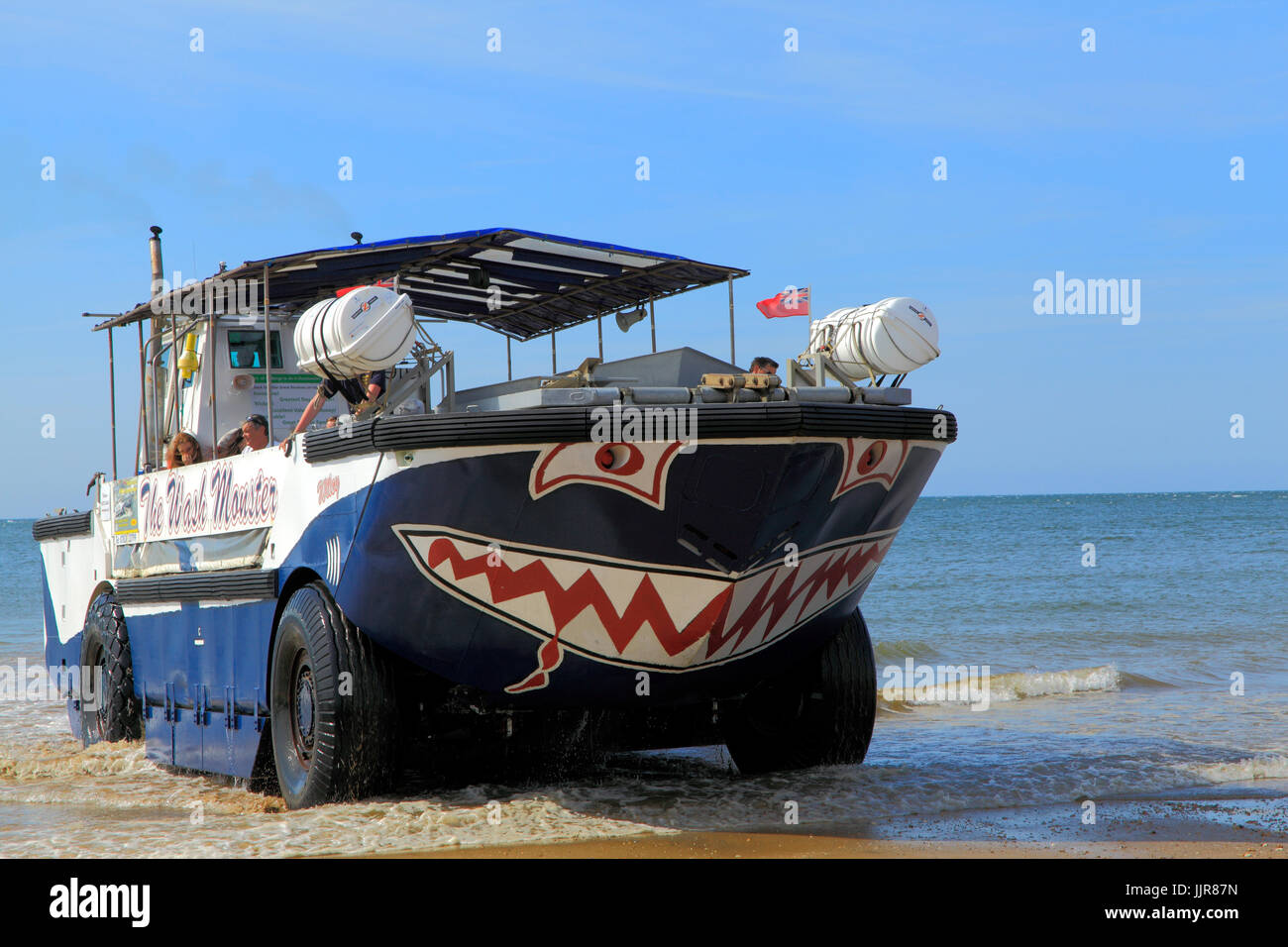 Il Mostro di lavaggio, piacere, crociere in mare, gite, cruiser, veicolo anfibio, Hunstanton Beach, Norfolk, Inghilterra, Regno Unito Foto Stock