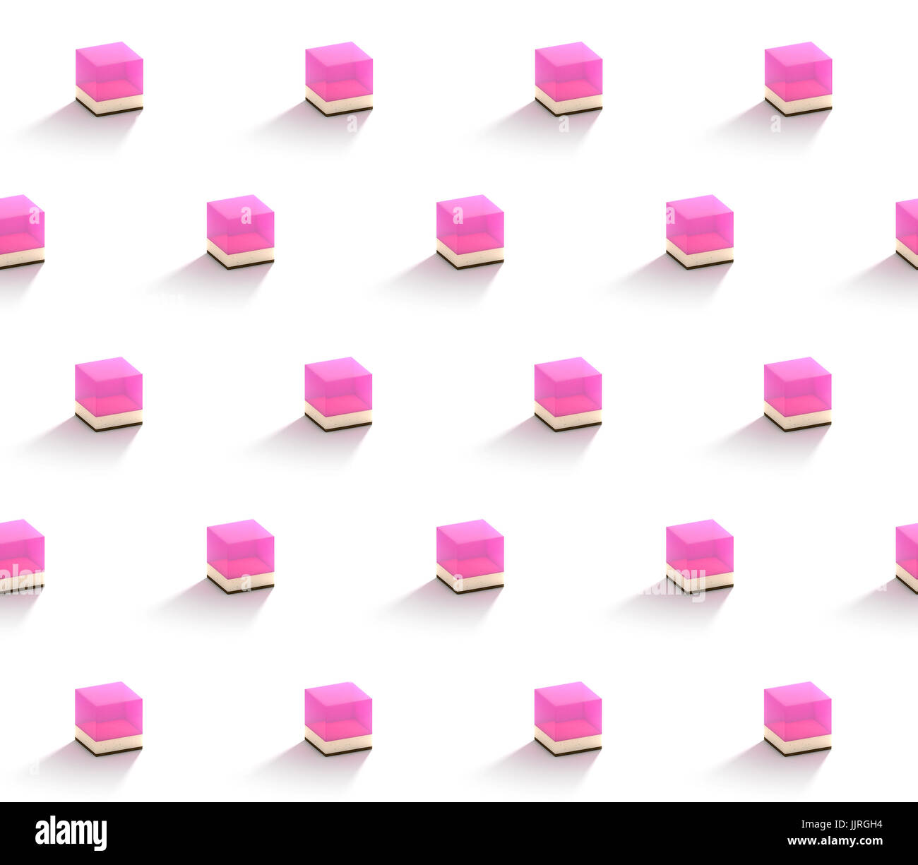 Tagliata a cubetti da dessert torte disposti in quadrato modelli su sfondo bianco Foto Stock
