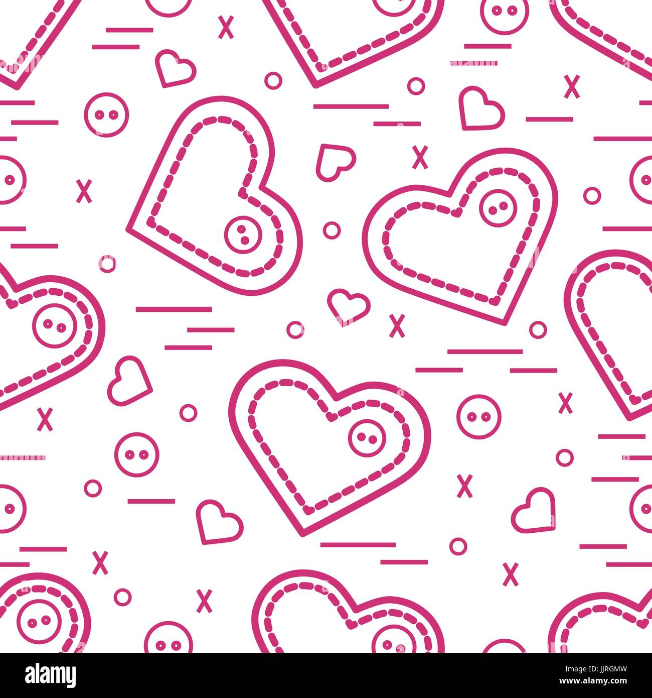 Carino seamless pattern con ago casi e pulsanti. Biglietto di auguri per San Valentino. Design per banner, flyer, poster o di stampa. Illustrazione Vettoriale