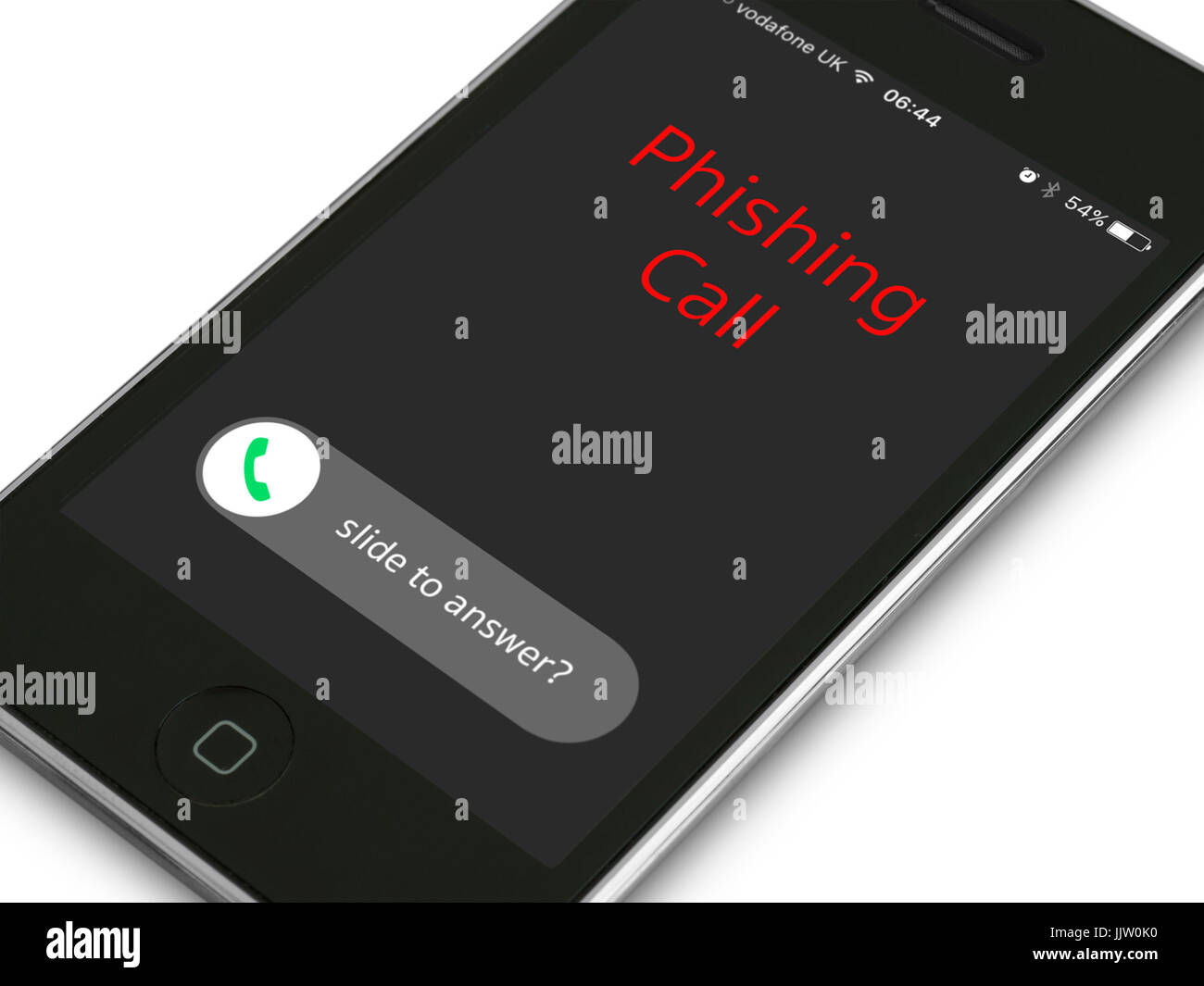Concetto di immagine - di phishing in arrivo chiamata su iPhone cellulare visualizzazione Foto Stock