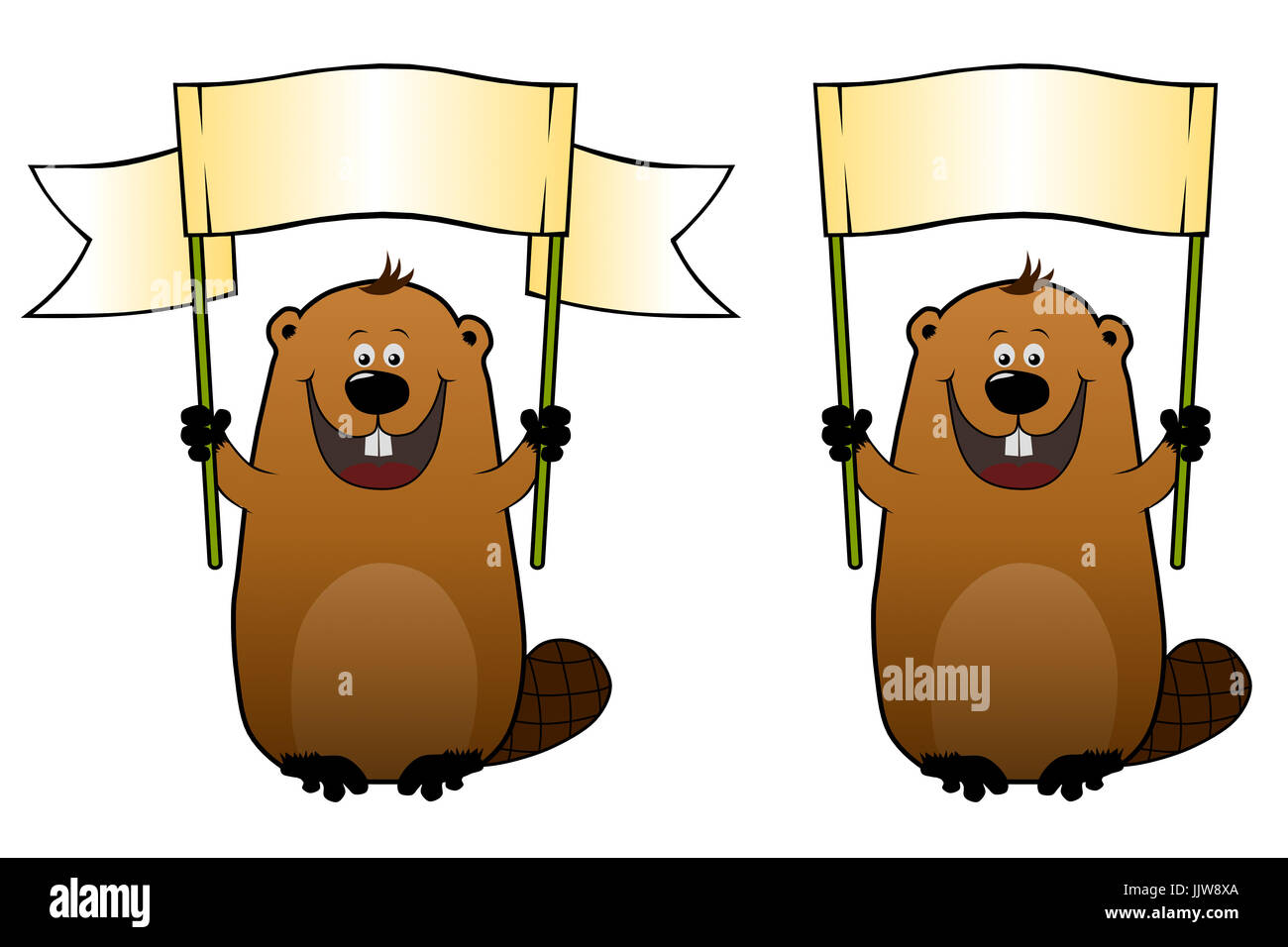 Funny cartoon beaver con tabellone vuoto nelle sue mani Foto Stock