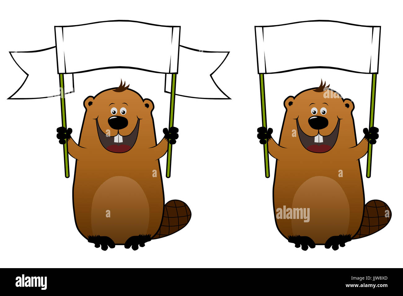 Funny cartoon beaver con tabellone vuoto nelle sue mani Foto Stock