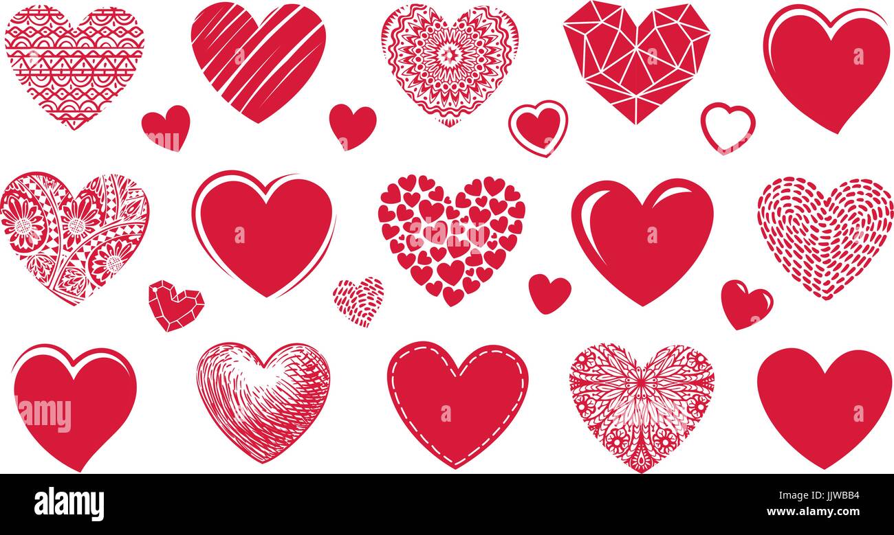 Cuore rosso logo, l'etichetta. Le icone di set di caratteri o sul tema dell'amore, Wedding, il giorno di San Valentino. Illustrazione di vettore isolato su sfondo bianco Illustrazione Vettoriale