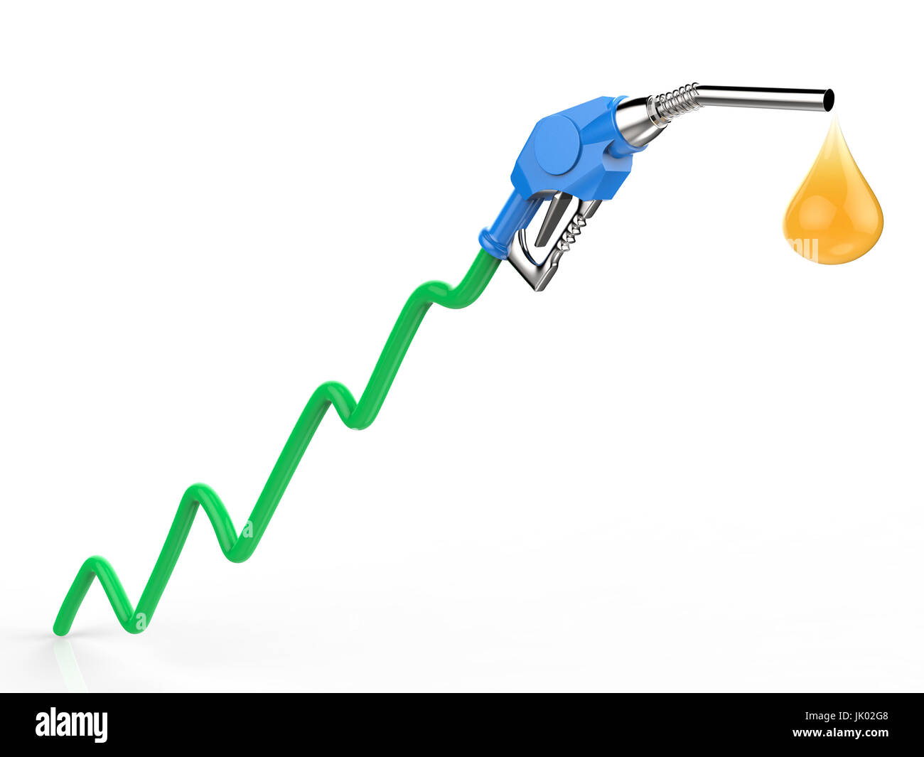 Aumento del prezzo del petrolio con 3D rendering grafico verde, ugello di gas e la gocciolina di olio Foto Stock
