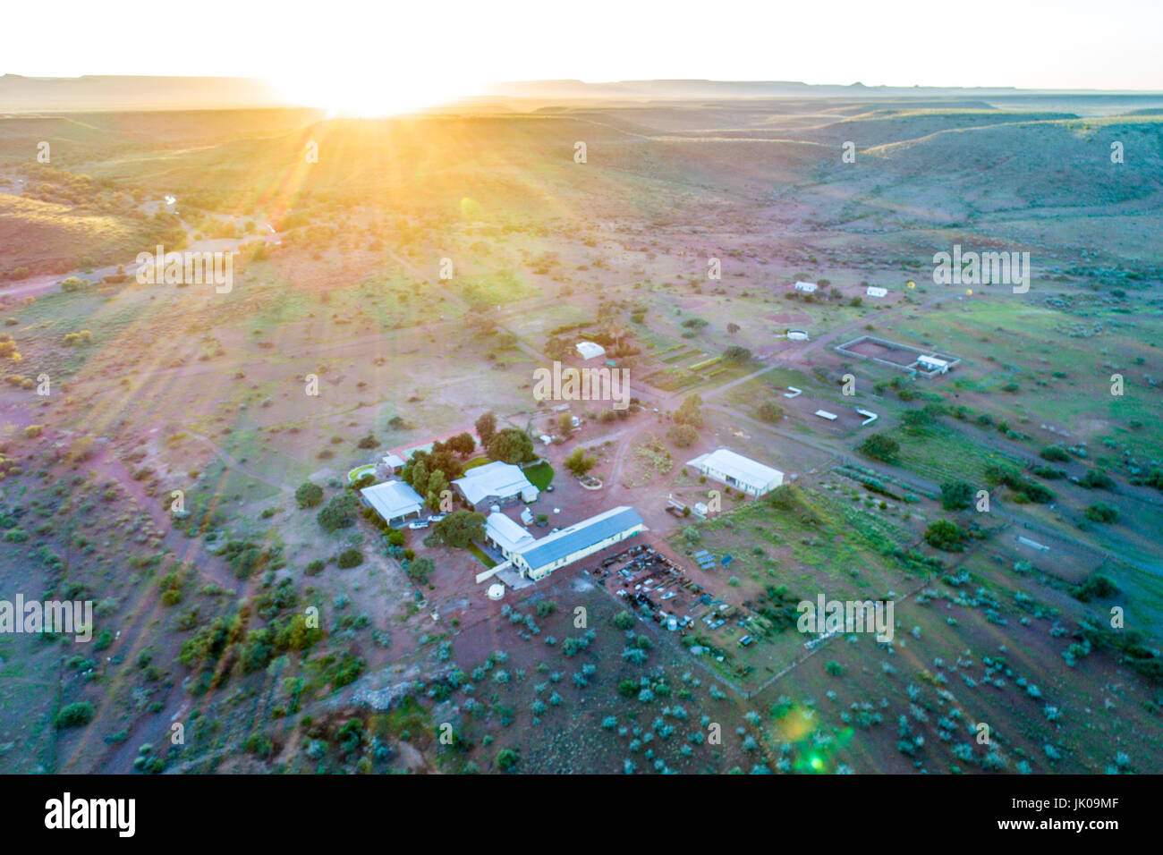 Dabis Guest Farm in Helmeringhausen è visto dal di sopra, Namibia del sud, Africa. Foto Stock