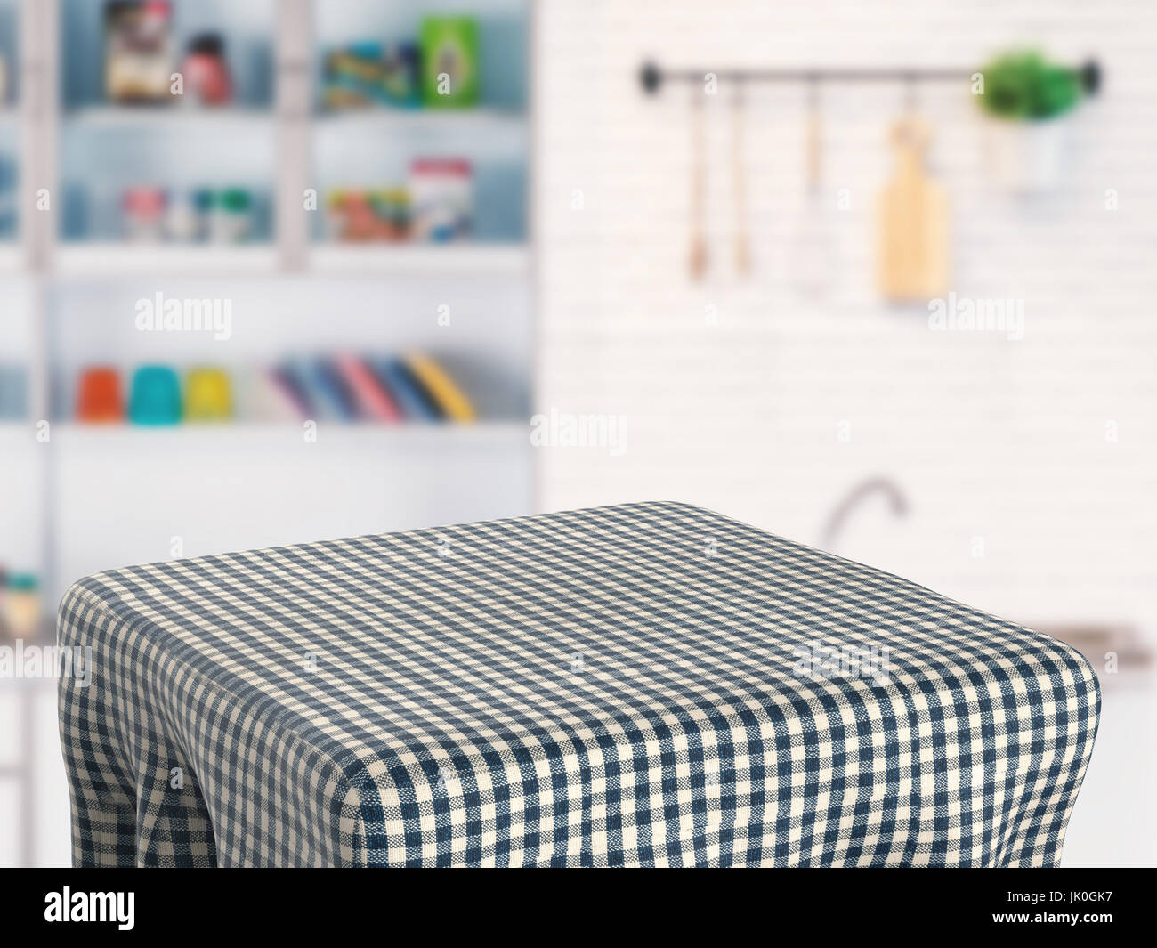 3D rendering tavolo quadrato con tovaglia Foto Stock