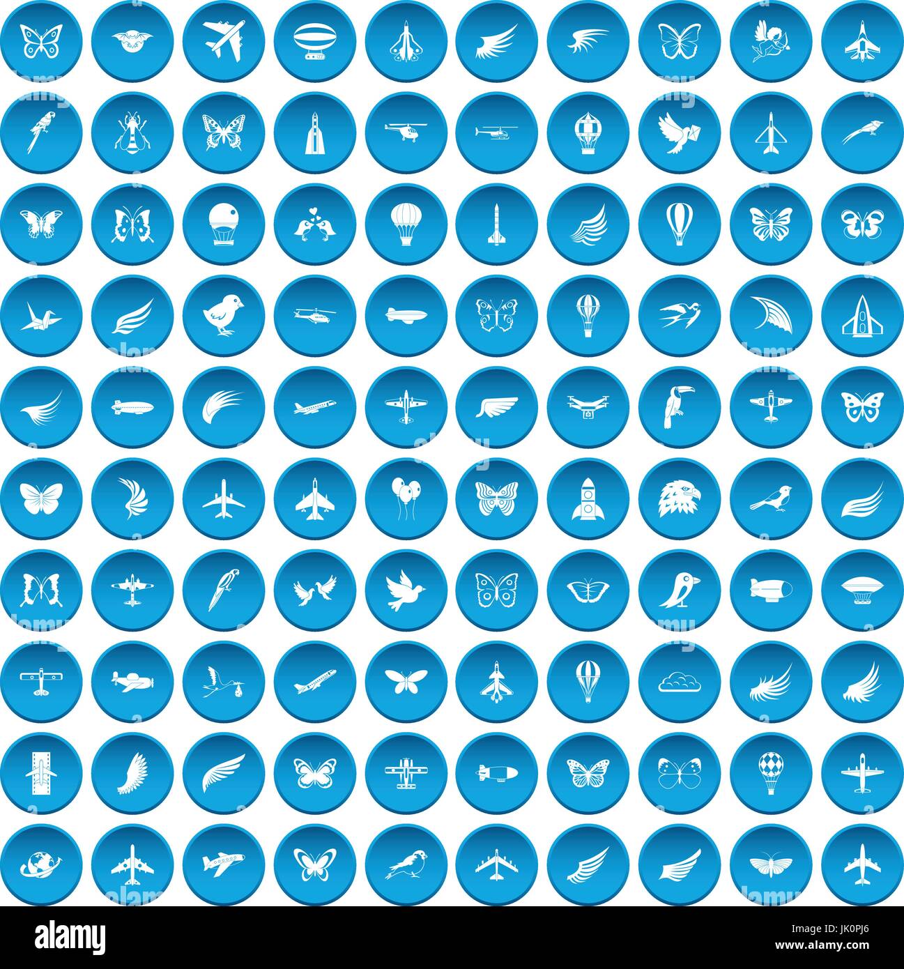 100 fly set di icone blu Illustrazione Vettoriale