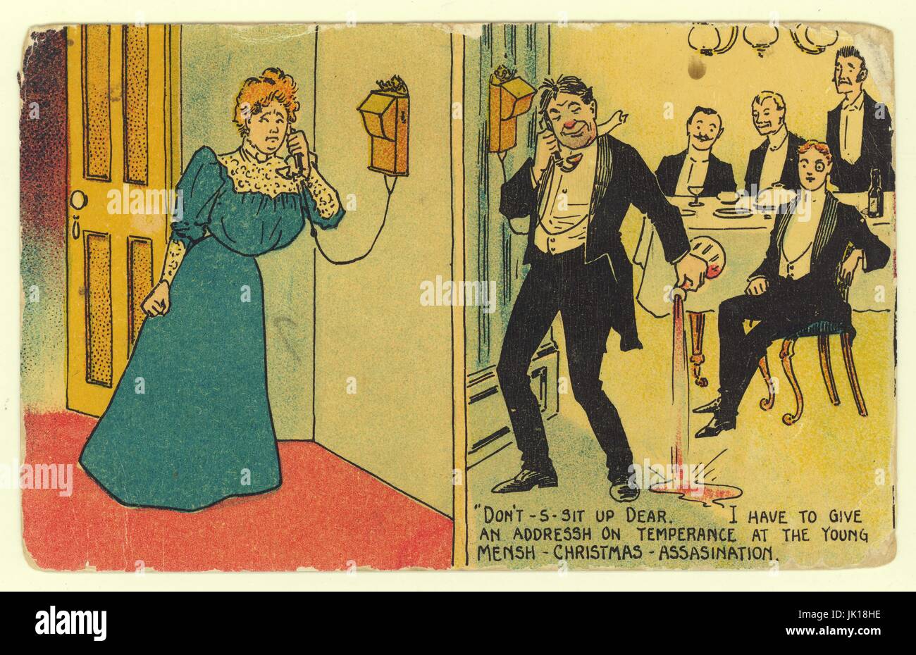 Edoardiano originale cartolina, sembra essere che illustra l ipocrisia tra i sostenitori di temperanza, inviato agosto 1909, U.K. Foto Stock