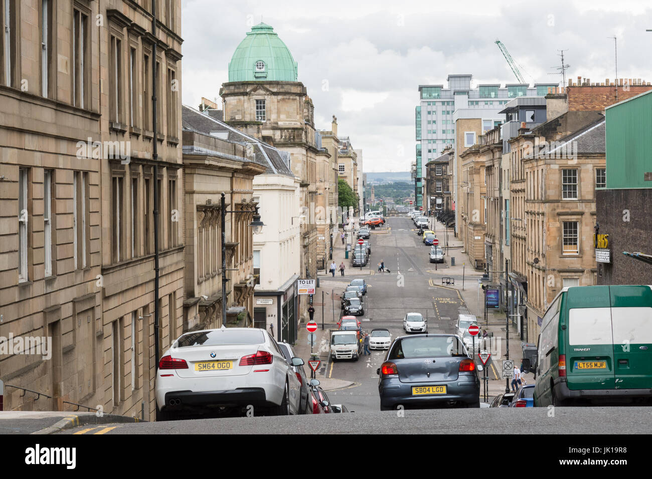 Colline di Glasgow - ripida strada - Dalhousie Street Garnethill, Glasgow, Scotland, Regno Unito Foto Stock