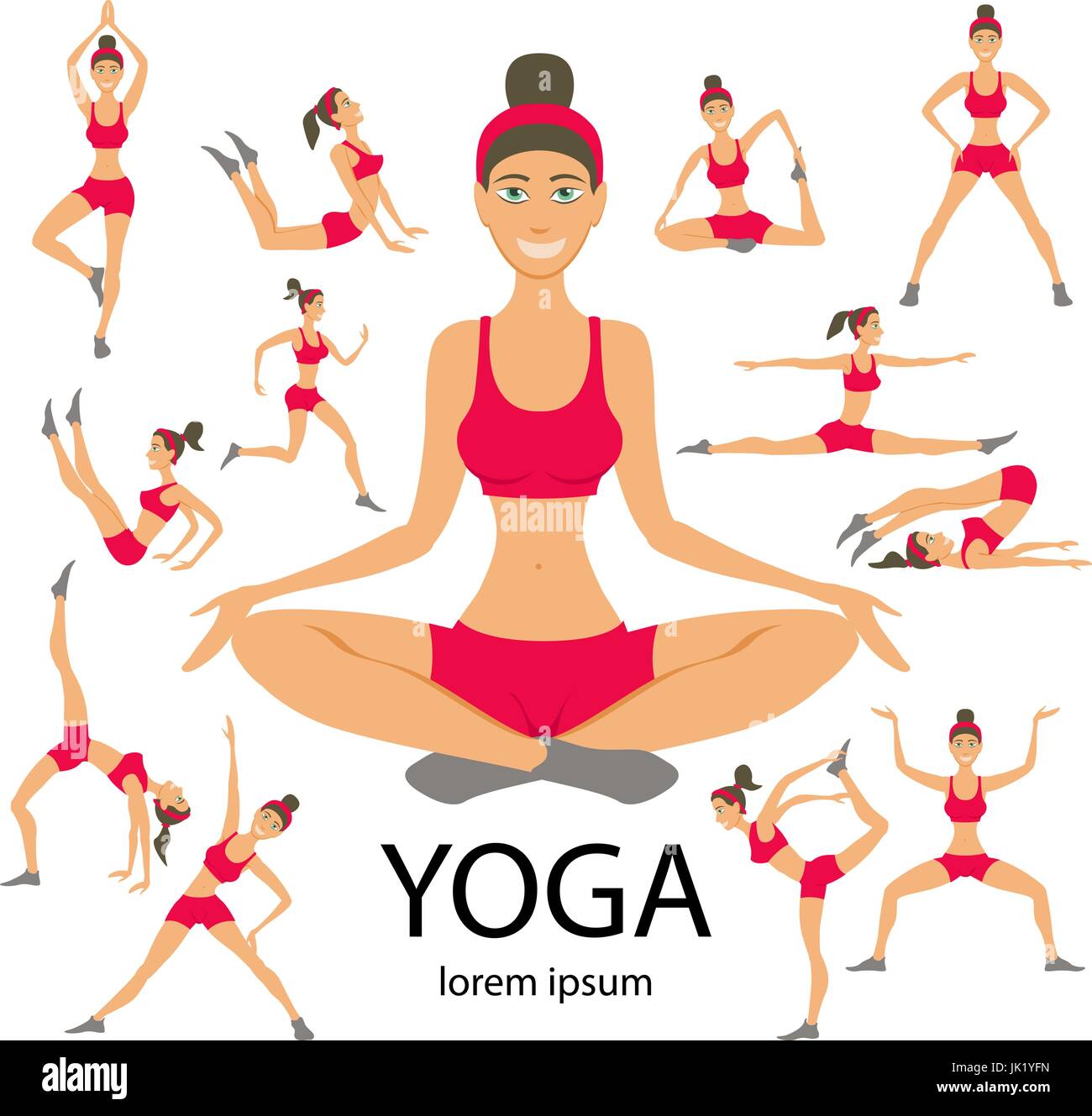 Vettore Illustrazione Di Yoga Set Di Yoga Gli Esercizi Di Yoga Le Donne Lo Yoga Classe Di Yoga Centro Yoga Studio Di Yoga Lo Yoga Poster Schizzo Con Lo Yoga Asana La