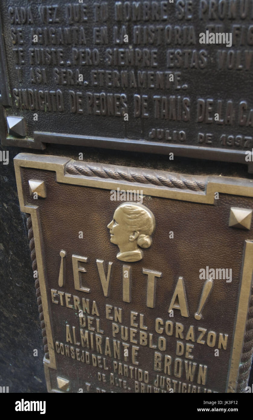 Argentina Buenos Aires Recoleta, Recoleta cimitero, tomba di Eva Duarte Peron, evita, ex first lady Foto Stock