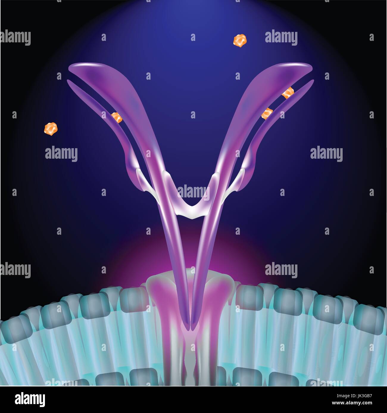 Stilizzata della tecnologia medica, cell blocker anticorpo, biotech, microbiologia Illustrazione Vettoriale