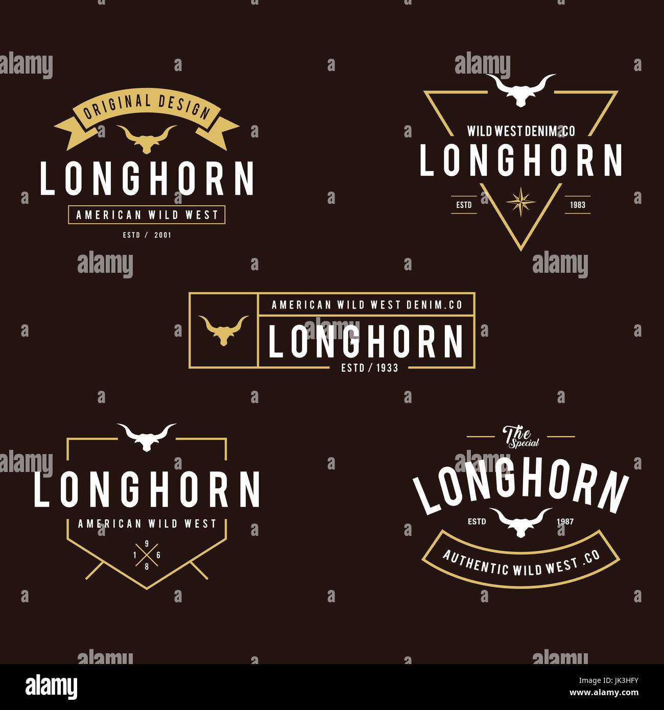 Etichetta Vintage con silhouette di testa di toro, Texas Wild West theme Illustrazione Vettoriale