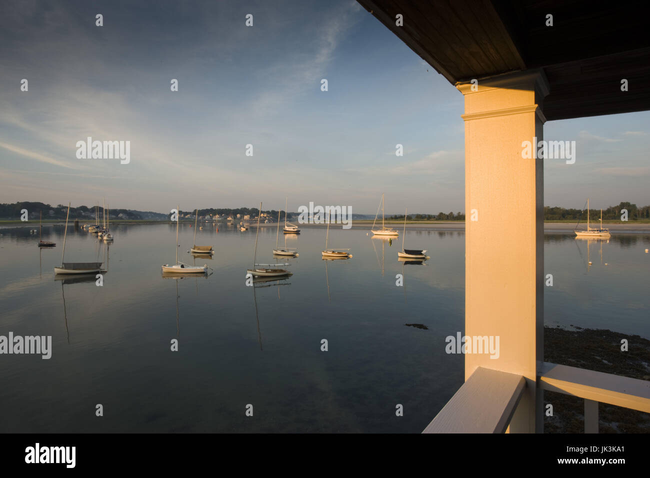 Stati Uniti d'America, Massachusetts, Cape Ann, Gloucester, marina in barca sul fiume Annisquam, sunrise, Foto Stock