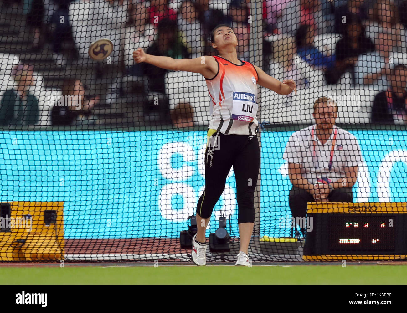 Ya-Ting Liu di Taipei Cinese compete nella finale F12 del lancio del Discus delle Donne durante il giorno otto dei Campionati Mondiali di Atletica Para 2017 allo Stadio di Londra. PREMERE ASSOCIAZIONE foto. Data immagine: Venerdì 21 luglio 2017. Vedi PA storia ATLETICA Para. Photo credit should Read: Simon Cooper/PA Wire. Foto Stock