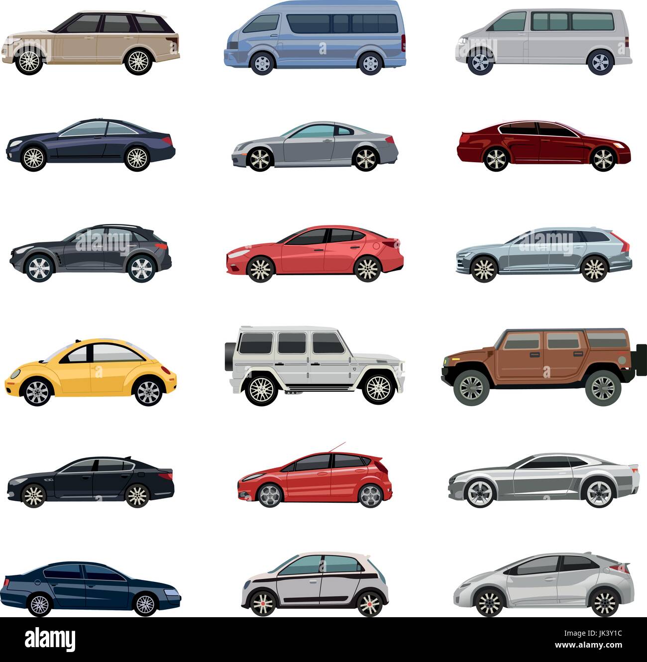 Set di vettore dettagliate vetture di marchi diversi e di colori diversi Illustrazione Vettoriale