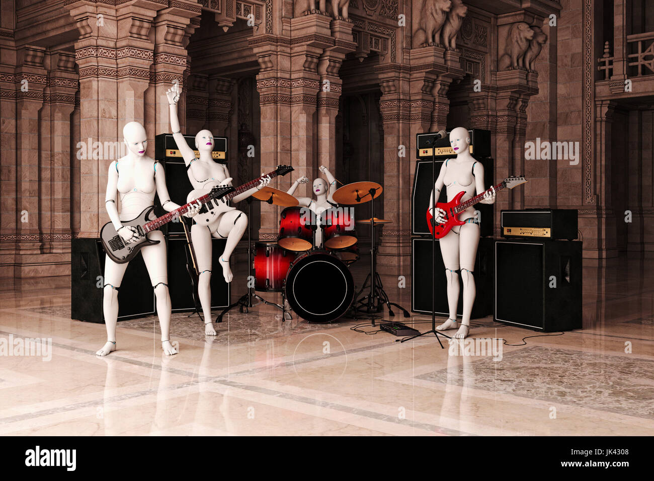 Donne Robot suona rock & roll music Foto Stock