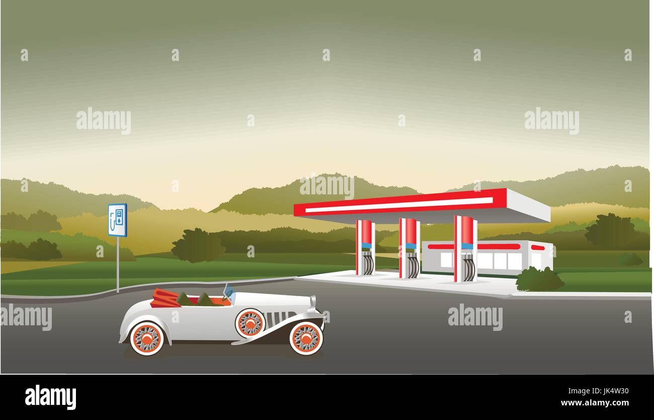 Auto accanto alla stazione di benzina Illustrazione Vettoriale