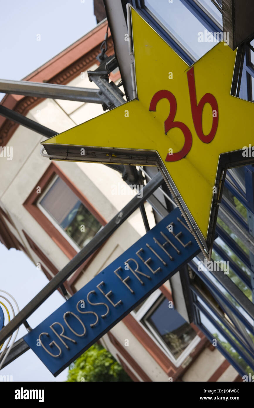 In Germania, stato di Hamburg, Amburgo, St. Pauli Quartiere a Luci Rosse, segno per grosse Freiheit 36, presto luogo di ritrovo per i Beatles, Foto Stock