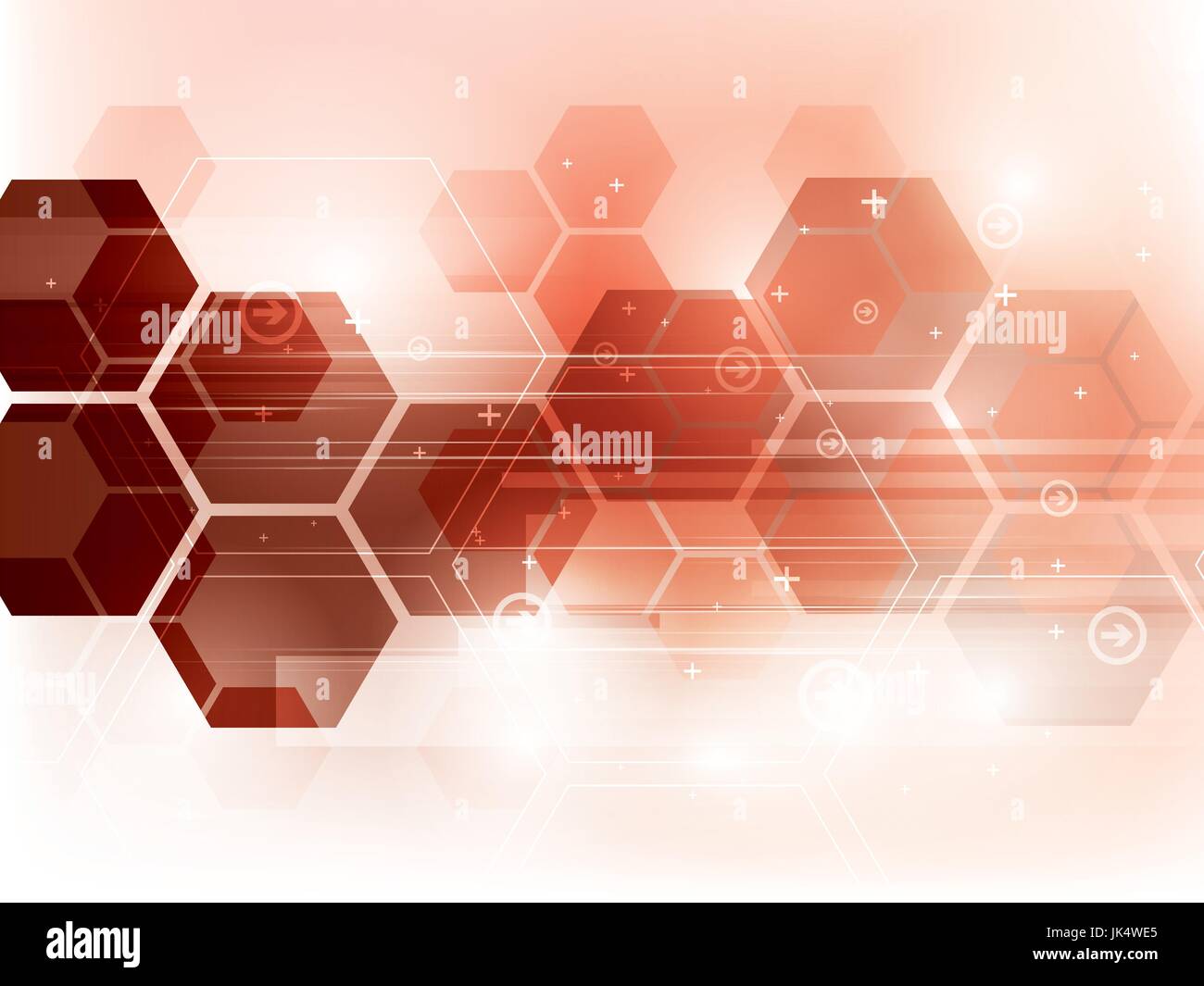 Tecnologia astratta sfondo rosso con esagoni in vettore Illustrazione Vettoriale