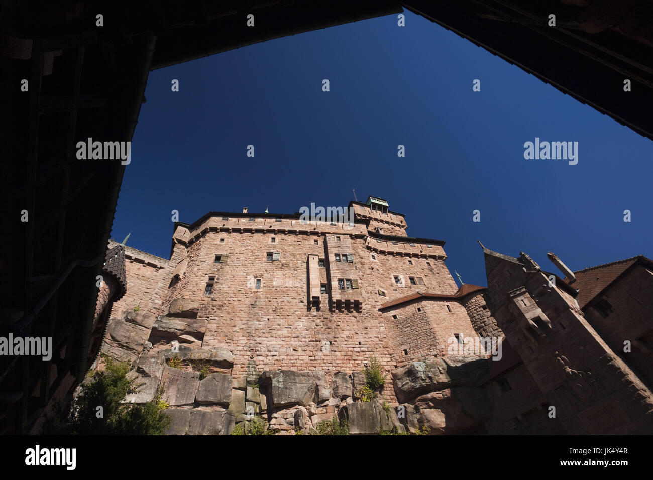 Francia, Haut-Rhin, Alsazia, Alasatian percorso vinicolo, Haut Koenigsbourg Chateau, esterna Foto Stock