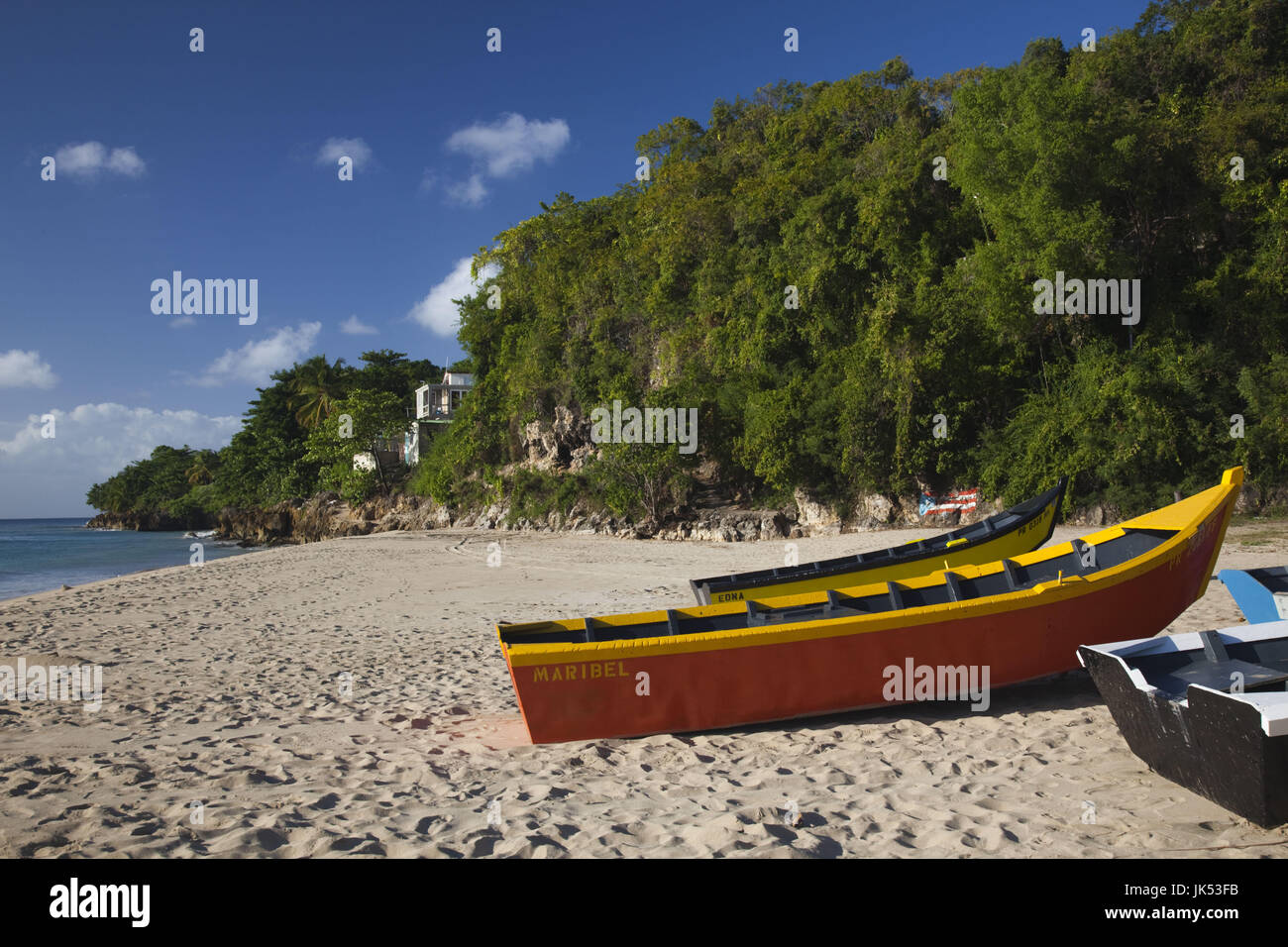 Puerto Rico, Costa Ovest, Aguadilla, Crashboat Beach, le imbarcazioni di salvataggio Foto Stock