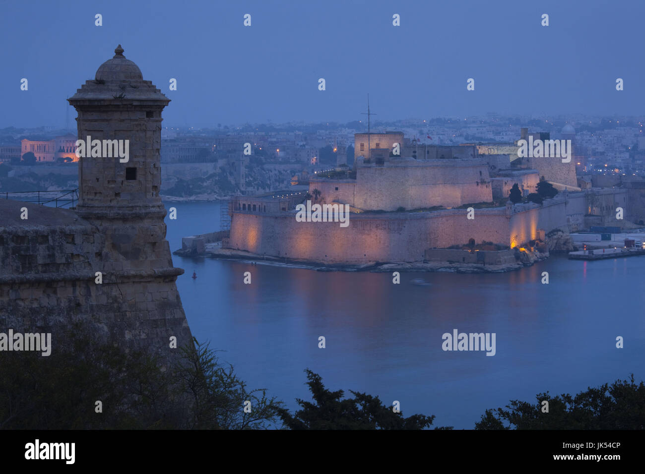 Malta, La Valletta, Senglea, L-Isla, vista in elevazione del punto di Senglea, alba Foto Stock