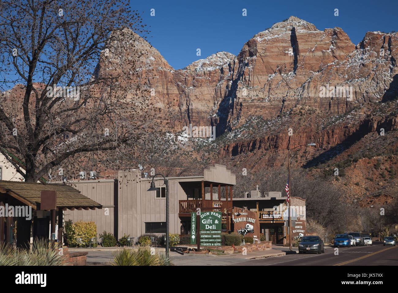 Stati Uniti d'America, Utah, springdale, gateway del Parco Nazionale di Zion, inverno Foto Stock