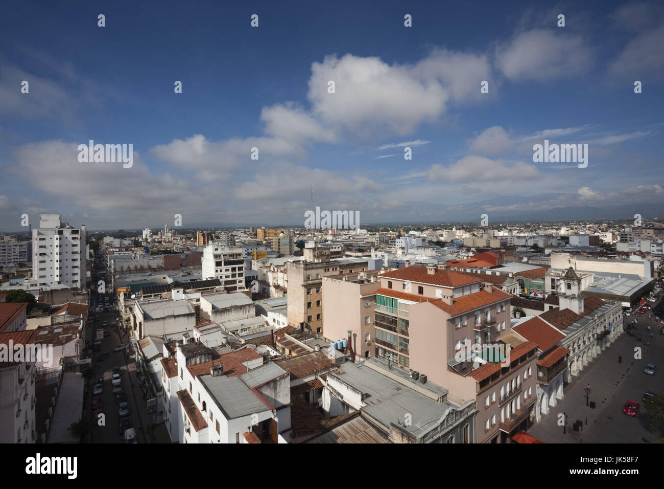 Argentina, Provincia di Salta, Salta, Plaza 9 de Julio, intersezione di Calles di Buenos Aires e Caseros, antenna, ore diurne Foto Stock