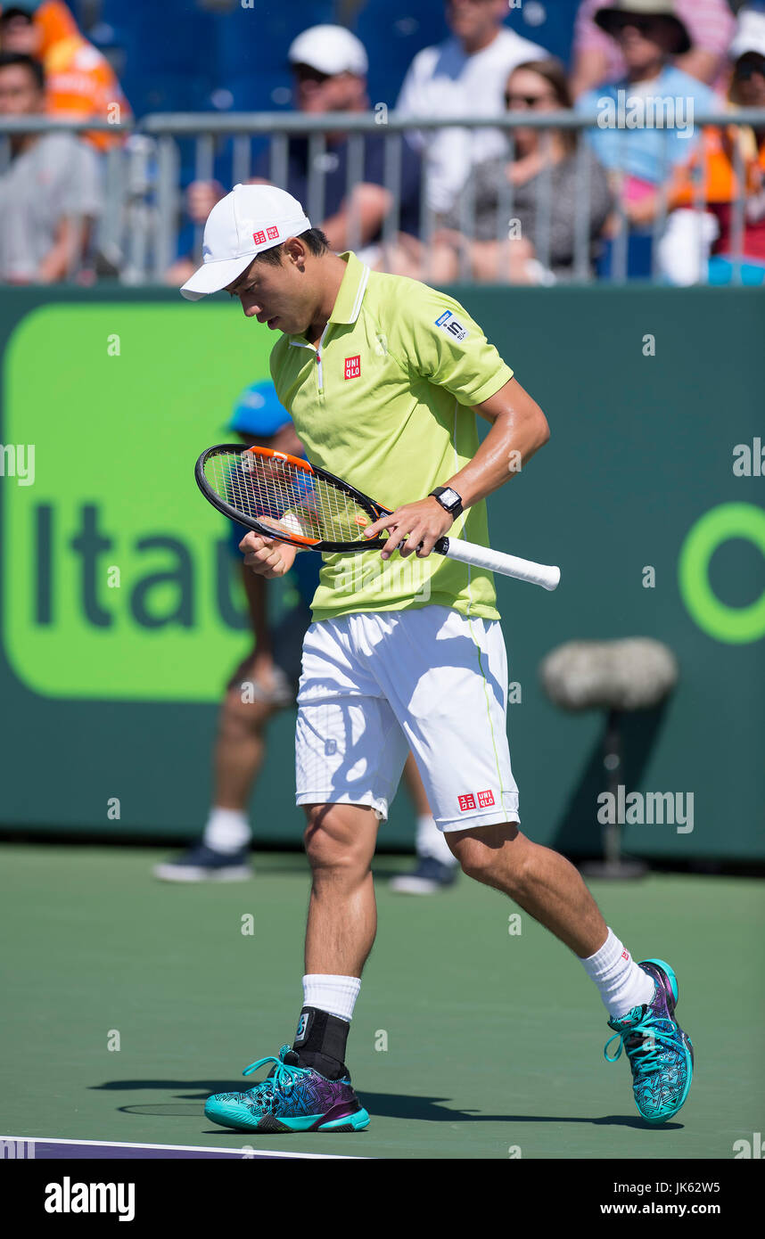 KEY BISCAYNE, FL - marzo 30: Kei Nishikori (JPN) in azione qui sconfigge Viktor Triocki (SRB) al 2015 Miami aperto in Key Biscayne Florida. Fotografo Andrea, Patrono /MediaPunch Foto Stock