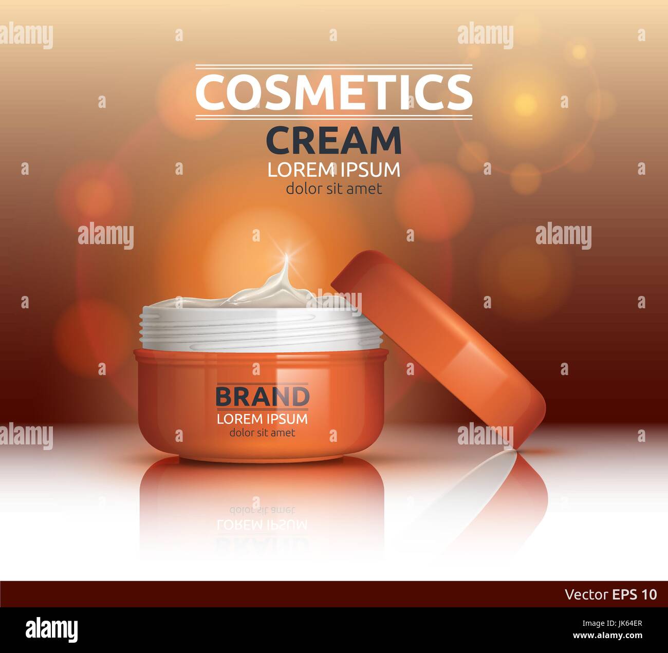 Crema idratante cosmetici modello ads. Viso idratante lozione. Mockup realistico 3D'illustrazione. Frizzante colore di sfondo Illustrazione Vettoriale