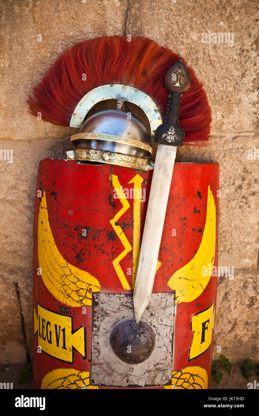 Giordania, Jerash, Esercito Romano e carri esperienza militare romana marcia Foto Stock