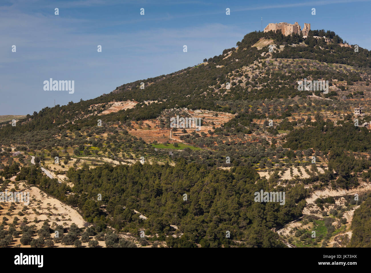 Giordania, Ajloun, il castello di Ajloun, Qala-at Ar-Rabad, costruito 1188, esterna Foto Stock