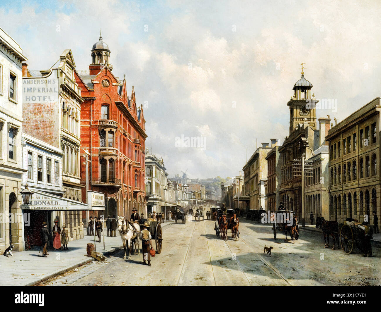 Jacques Carabain, Queen Street, Auckland 1889 olio su tela. Auckland Art Gallery Toi o Tamaki, Auckland, Nuova Zelanda. Foto Stock