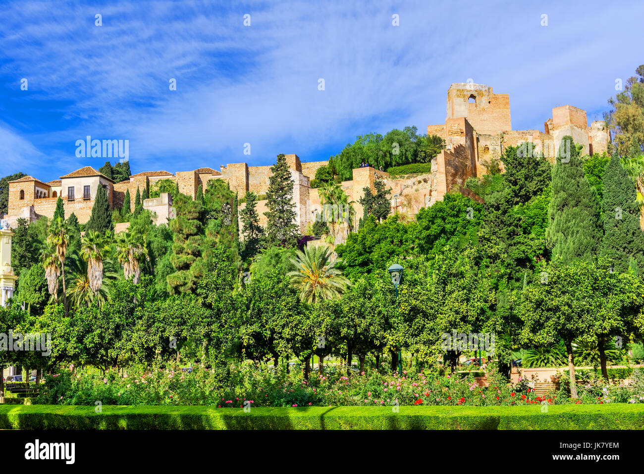 Pareti di alcazaba fortezza in Malaga Foto Stock