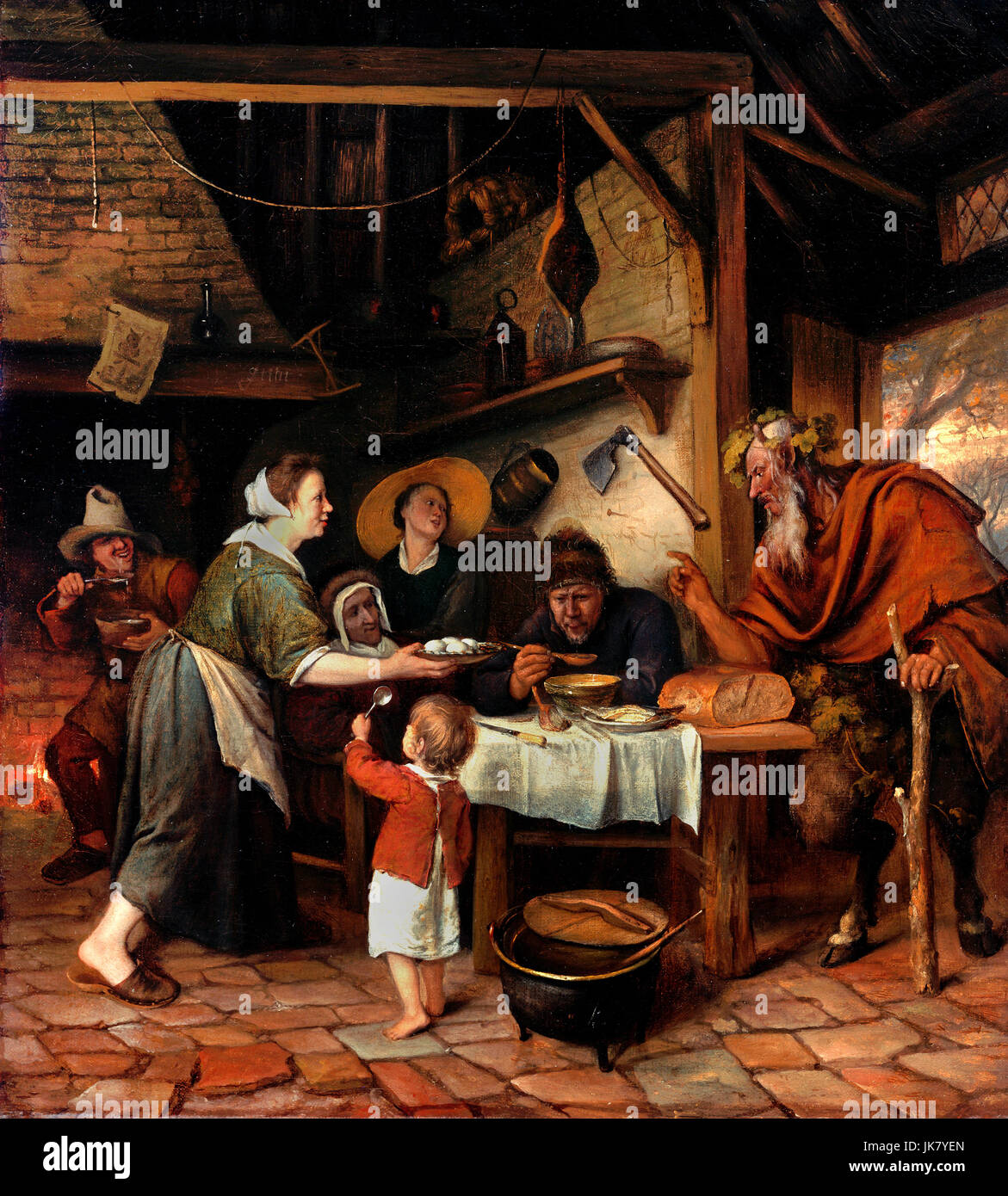 Jan Steen, Satiro e la famiglia contadina. Circa 1660 - 1662. Olio su tela. Getty Center di Los Angeles, Stati Uniti d'America. Foto Stock