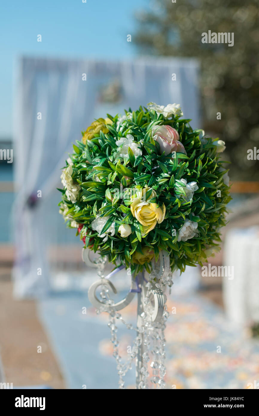Decorazioni per matrimoni di un bouquet di fiori, giorno di nozze Foto Stock