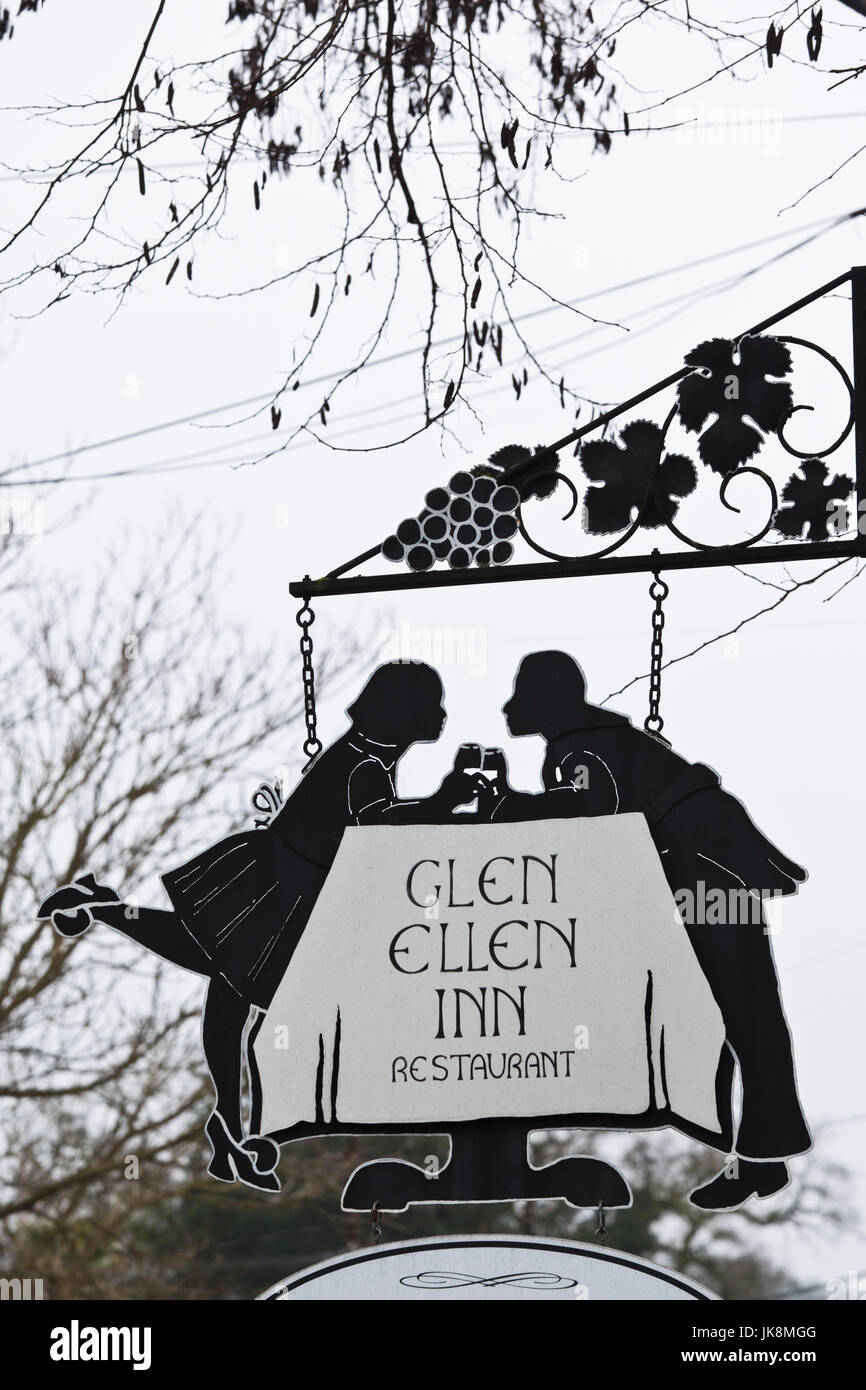 Stati Uniti d'America, la California, la California del Nord, Sonoma Wine Country, Glen Ellen, segno per il Glen Ellen Inn Foto Stock
