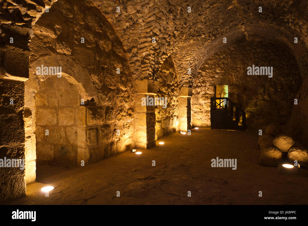 Giordania, Ajloun, il castello di Ajloun, Qala-at Ar-Rabad, costruito 1188, interno Foto Stock