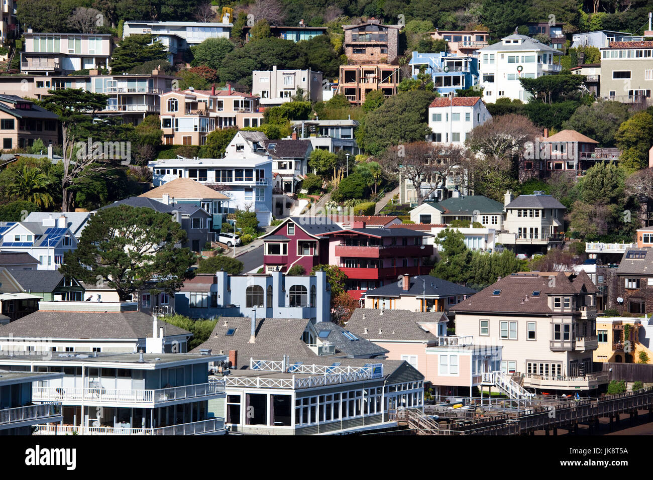 Stati Uniti, California, San Francisco Bay Area, Marin County, Sausalito, elevati vista città Foto Stock