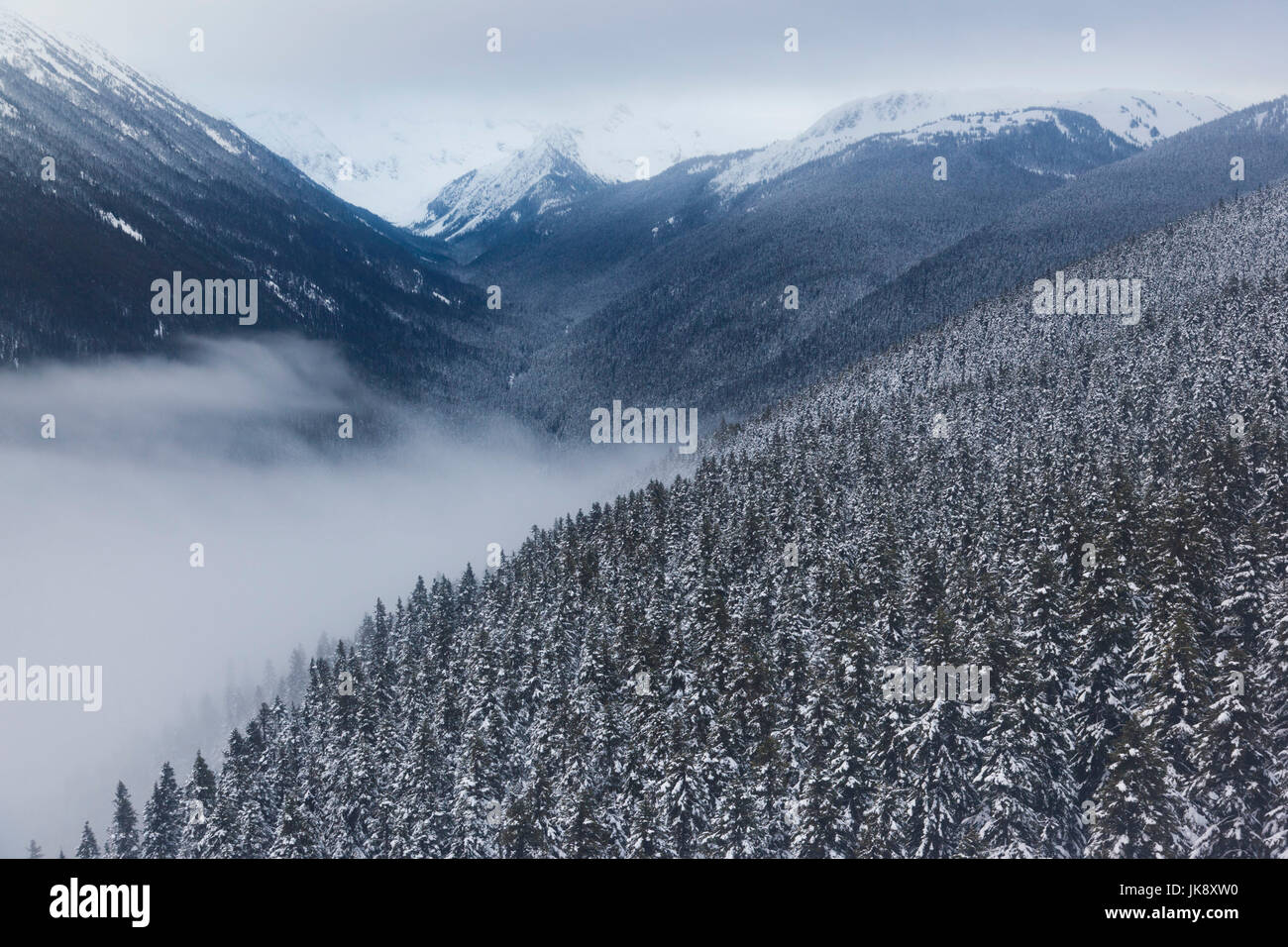 Canada, British Columbia, Whistler, picco picco 2 Gondola tra Whistler e Blackcomb Mountains, paesaggio di montagna dalla gondola, inverno Foto Stock