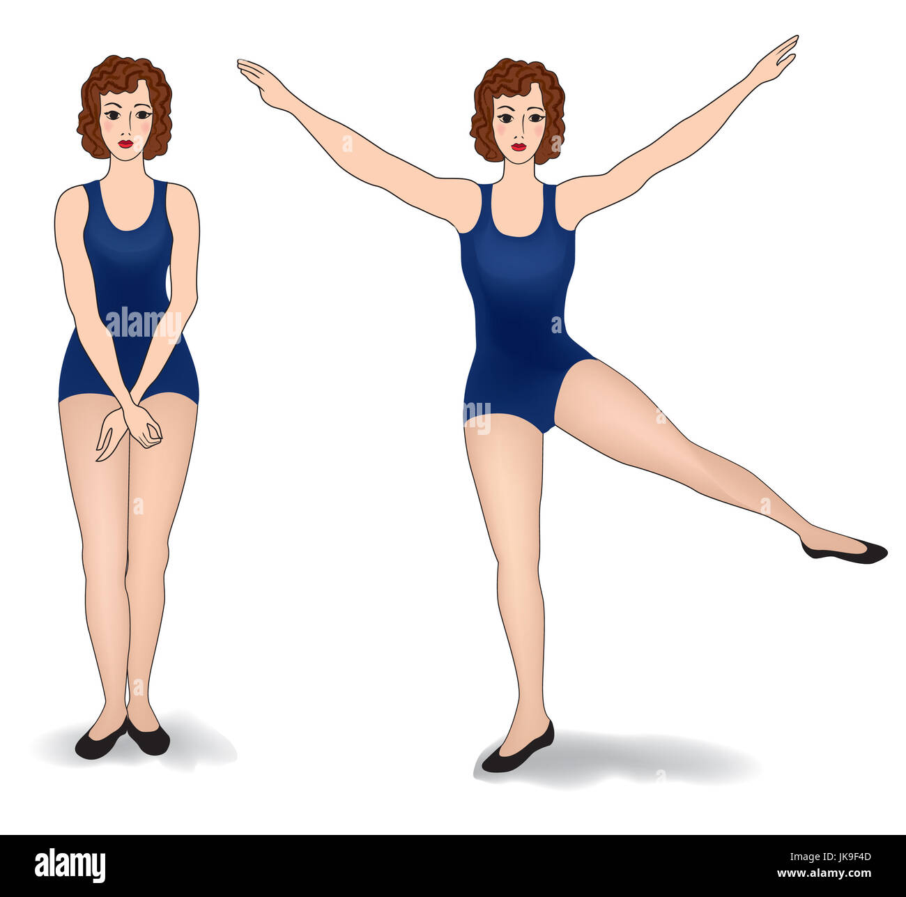 Donne eleganti sagome facendo esercizi di fitness. Fitness club icon set, esercizi di fitness concetto. Le ragazze della palestra di formazione illustrazione vettore isolato o Foto Stock