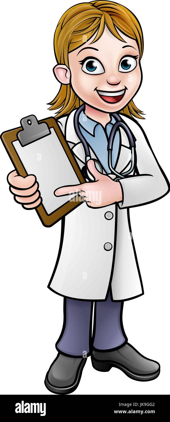 Medico personaggio dei fumetti Holding Clip board Illustrazione Vettoriale