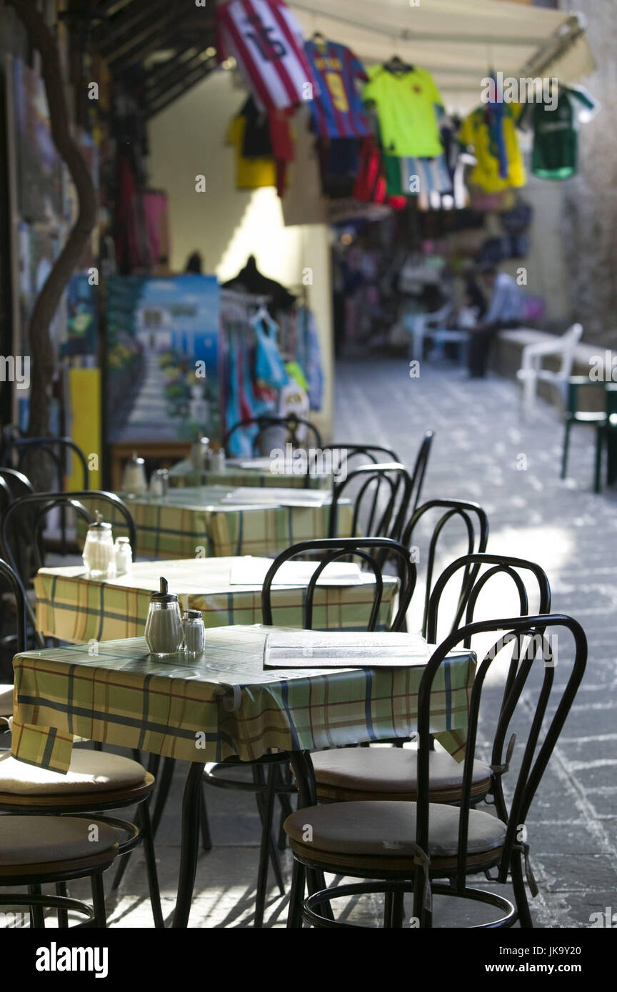 Griechenland, Rodi, Rhodos-Stadt, Altstadt, Straßencafe, Foto Stock