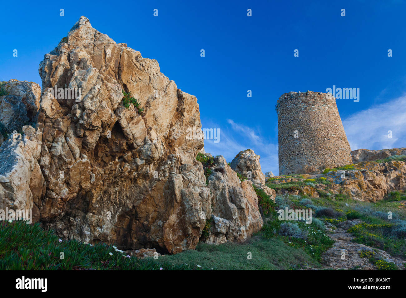 Francia, Corsica, Haute-Corse Reparto, La Balagne Ile Rousse, Ile de la Pietra, torre genovese, crepuscolo Foto Stock