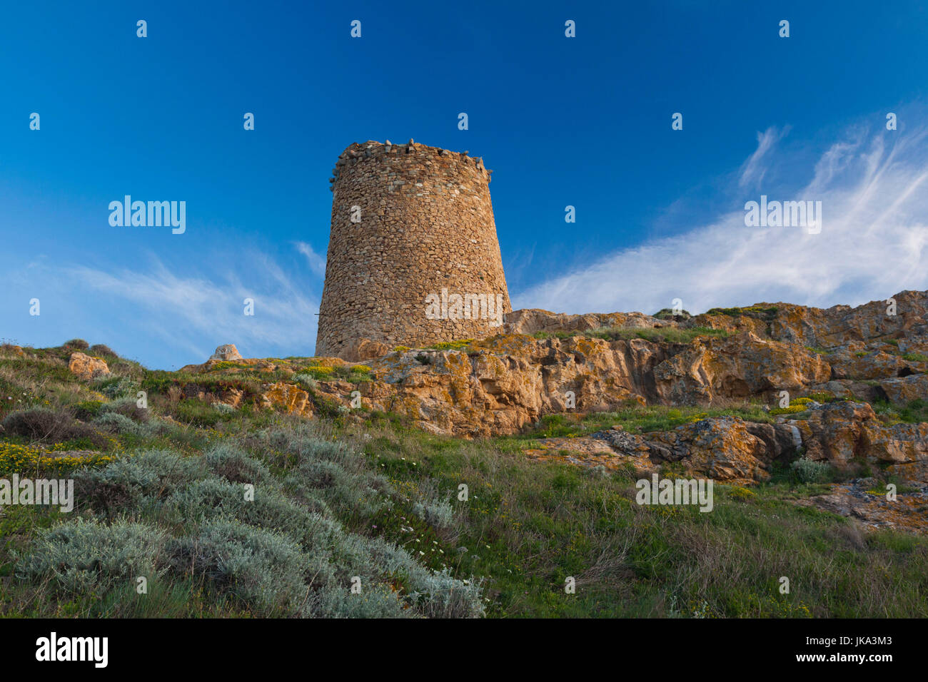 Francia, Corsica, Haute-Corse Reparto, La Balagne Ile Rousse, Ile de la Pietra, torre genovese, crepuscolo Foto Stock