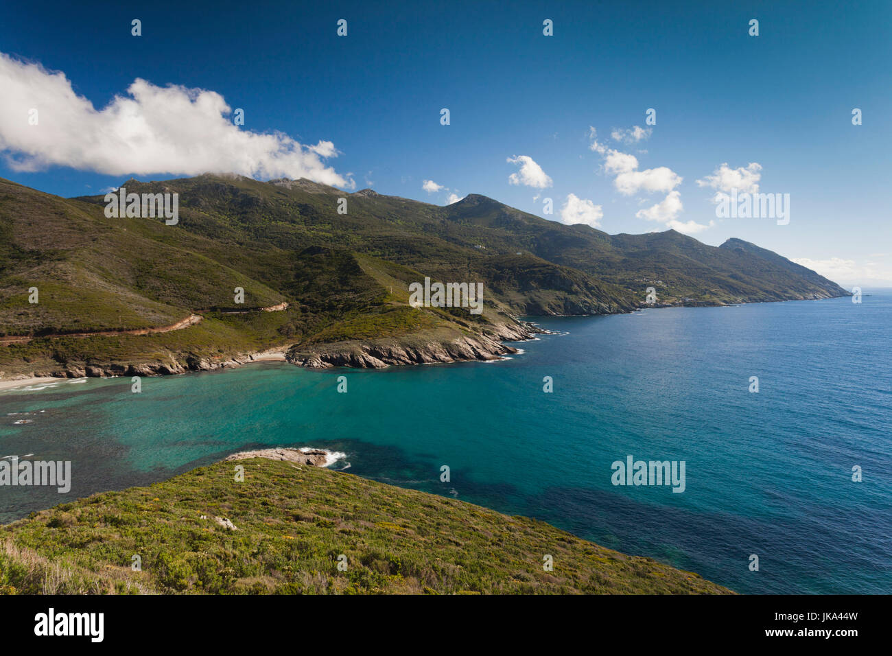 Francia, Corsica, Haute-Corse Reparto, Le Cap Corse, Morsiglia, elevati vista costiera Foto Stock